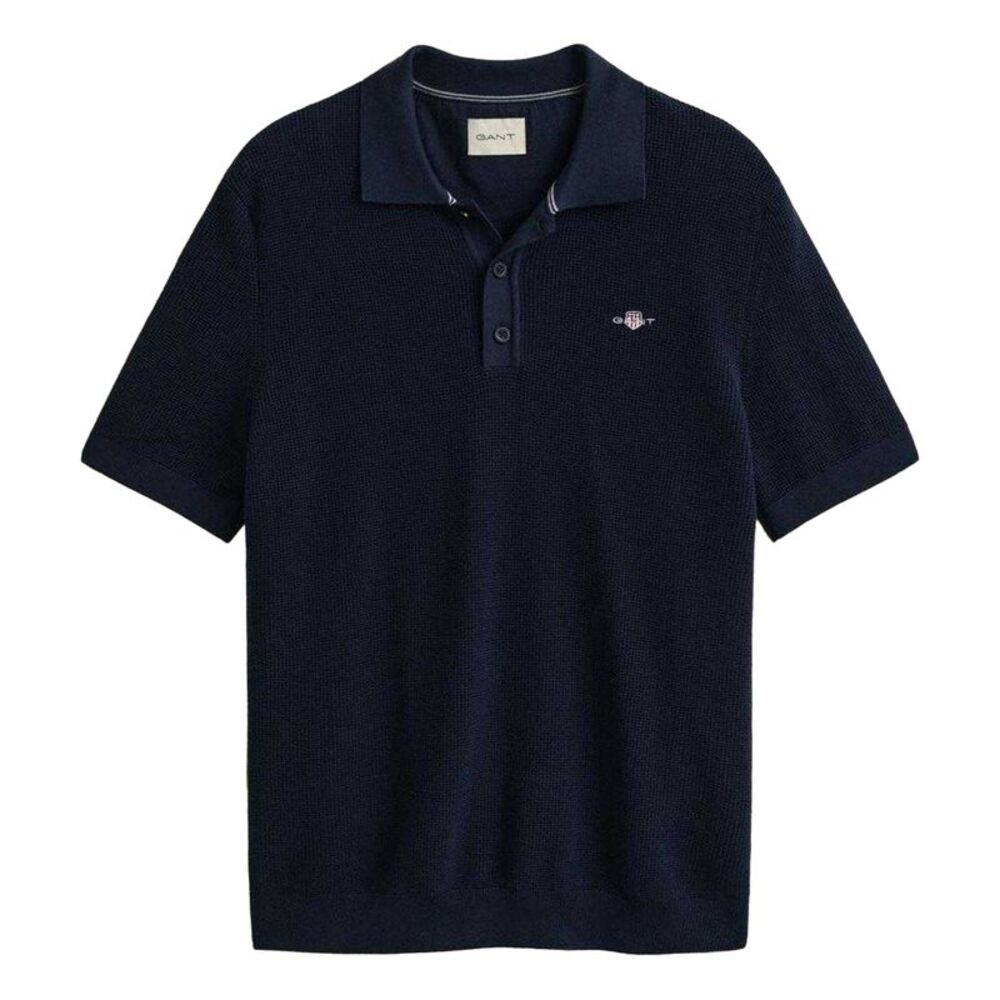 Gant Mens Textured Short-Sleeved Polo Shirt / Evening Blue